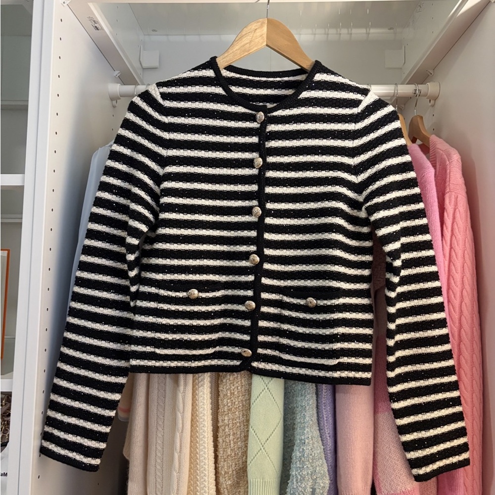 Black and White Striped Cardigan